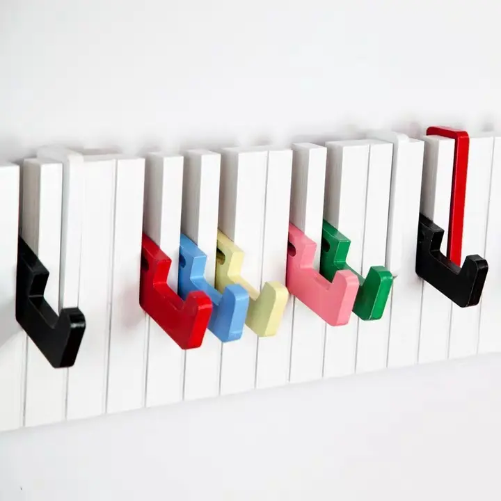 Wall Mounted Piano Keys Artistic Coat Hook Heavy Duty Hanger Wooden Hat Hanging Coat Piano Wooden Coat Racks