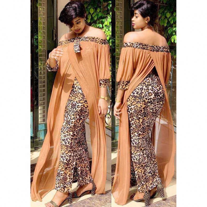 2021 Hot Sale African Long Maxi Dress Women's Leopard Slash Off The Shoulder Backless Evening Party Dress African Dresses For Wo