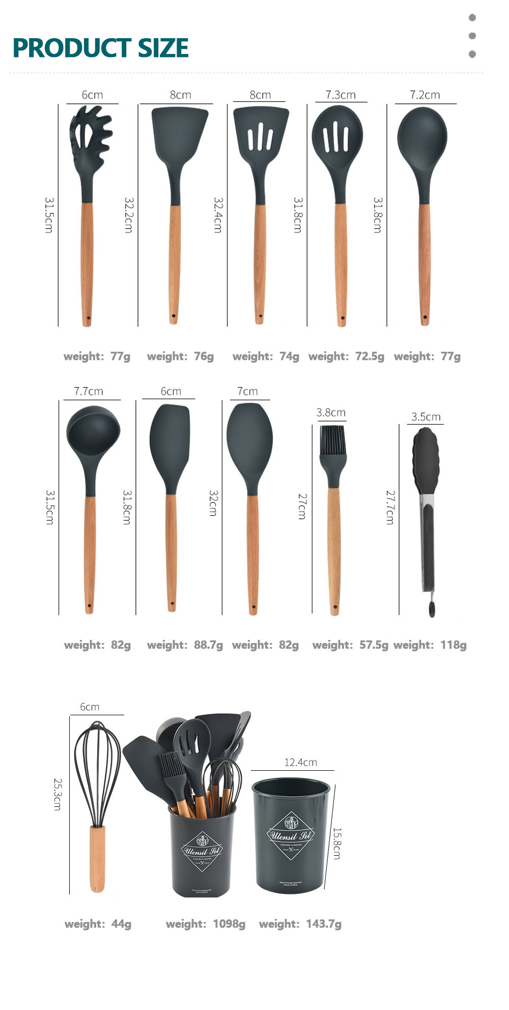 2021 New Arrivals Modern Design Silicone Cooking Kitchen Tools Kitchen Accessories Set With Wood Handle