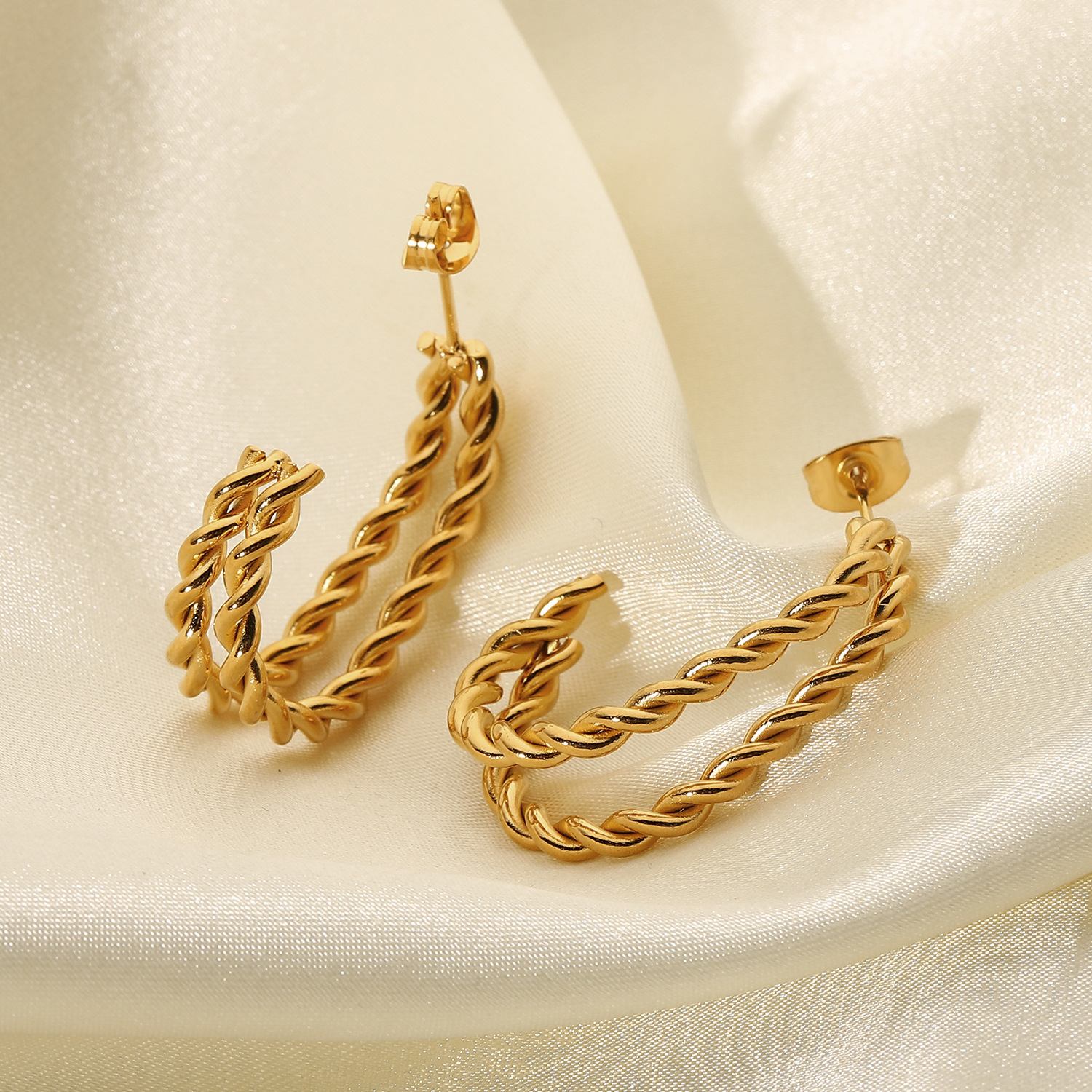 Geometric earrings 18K gold plated stainless steel earrings double twist earrings for women