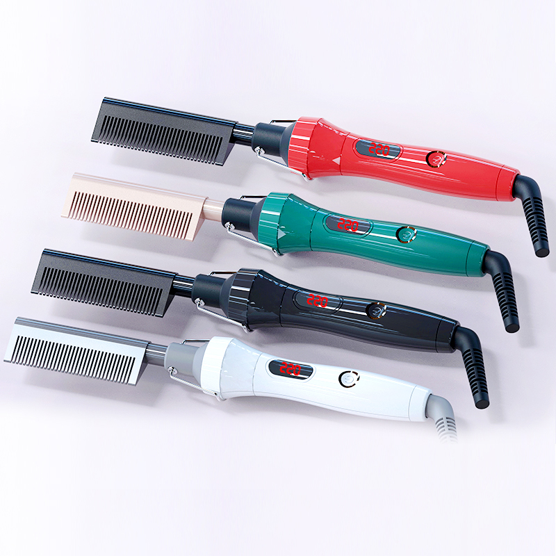 Таможня частная этикетка Металл розовый с бахромой титана Hotcomb Электрический Выпрямитель для волос Горячая Расческа с ЖК-дисплеем
