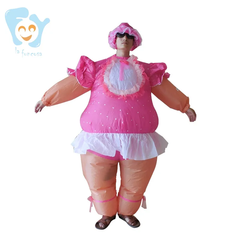 Men Women Funny Halloween Costume Cosplay Fat Funny Suits Inflatable Pink Cute Doll Costumes