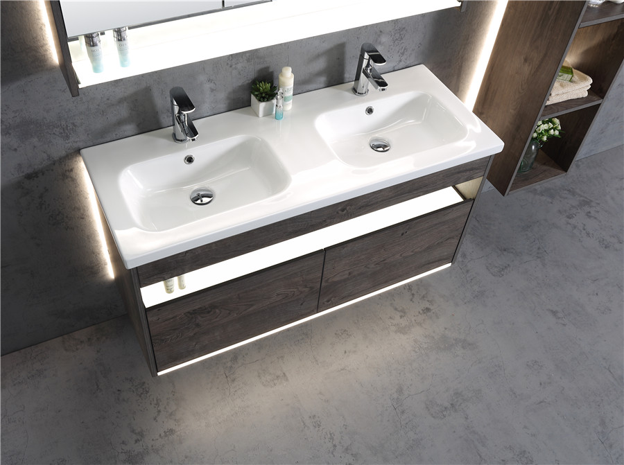 Ojans Modern Luxury Waterproof Melamine Wall Hung Home Bathroom Cabinet Led Vanity Tall Boy Side Cabinet