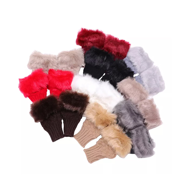 Women Faux Rabbit Fur Glove Hand Wrist Crochet Fingerless Gloves Knitting Mittens Winter Gloves