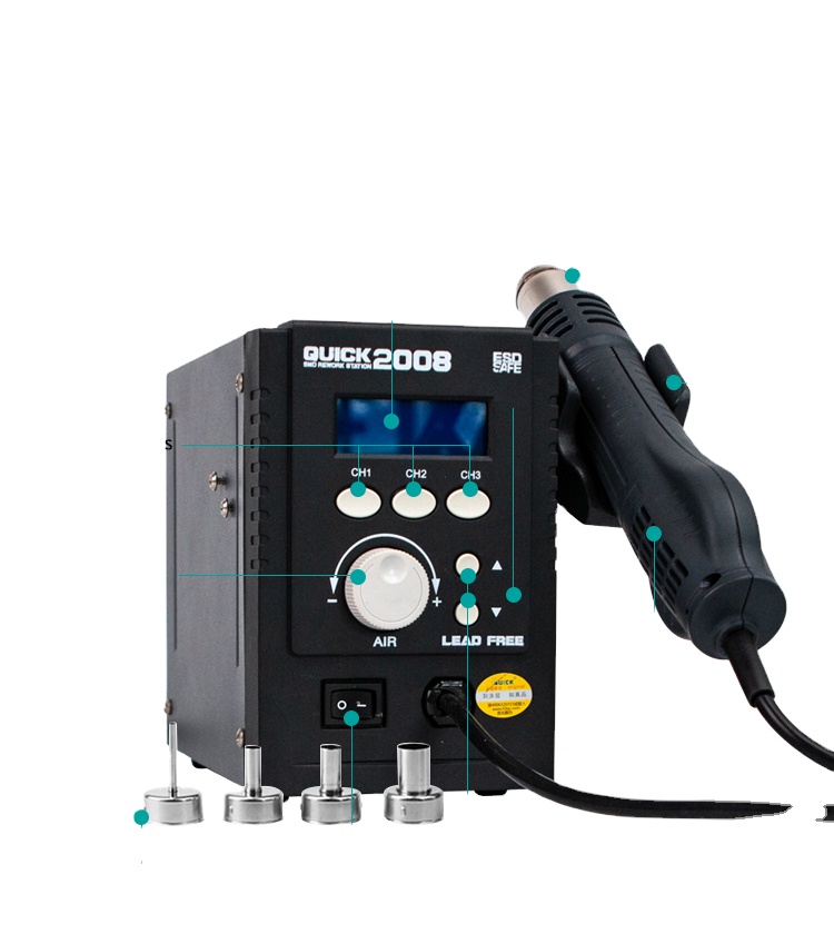 For Phone BGA Desoldering Repairing ESD Rework welding bench lead free adjustable display Hot Air Gun Station QUICK 2008