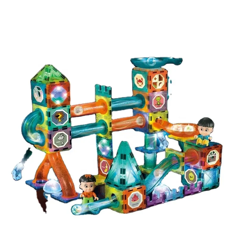 Amazon hot selling educational toys DIY with light magnetic marble run building block toys 150 PCS magnetic building blocks set