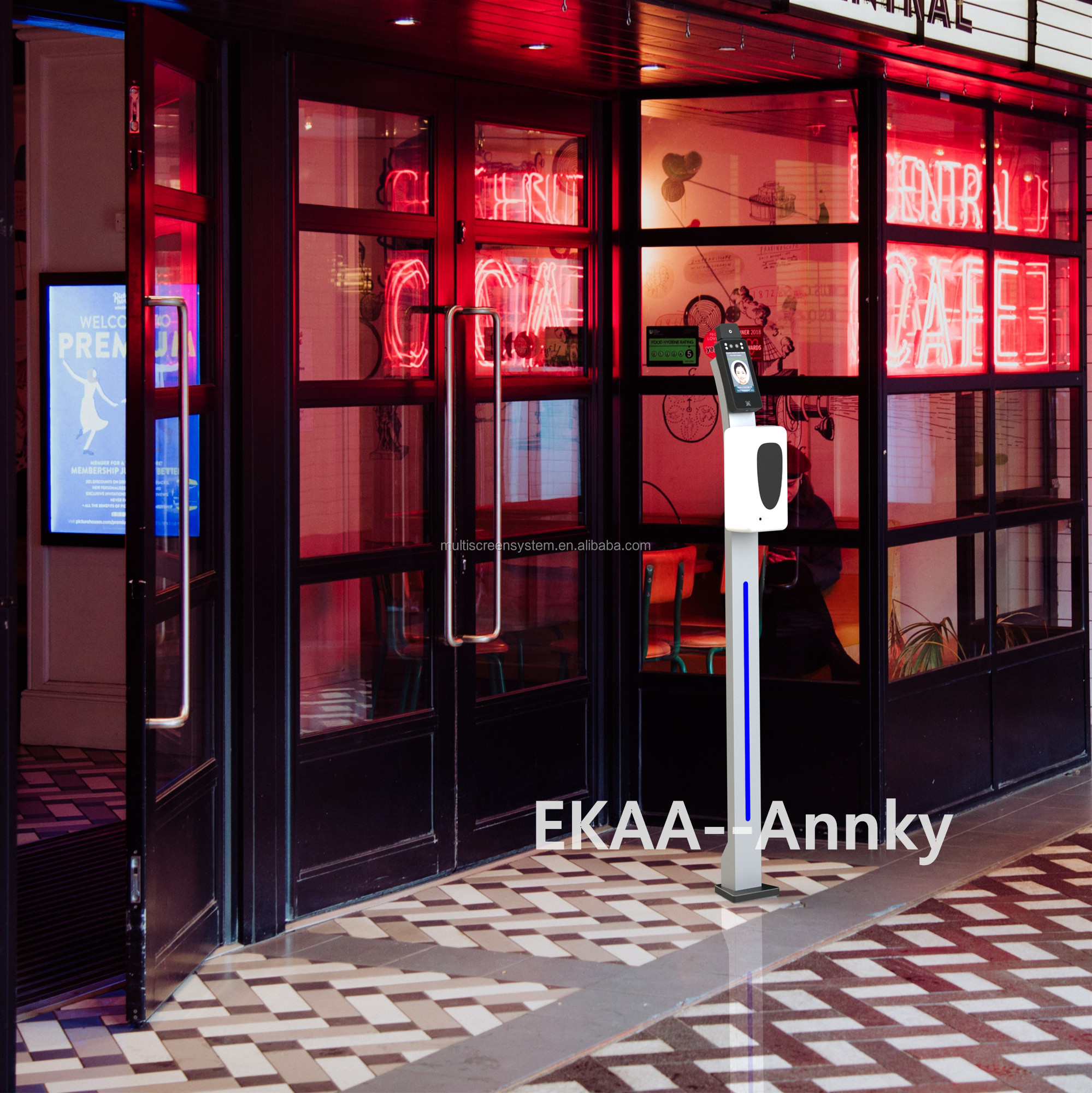 EKAA 7 inch automatic body temperature Thermal imaging face recognition terminals detector with disposable hand sanitizer