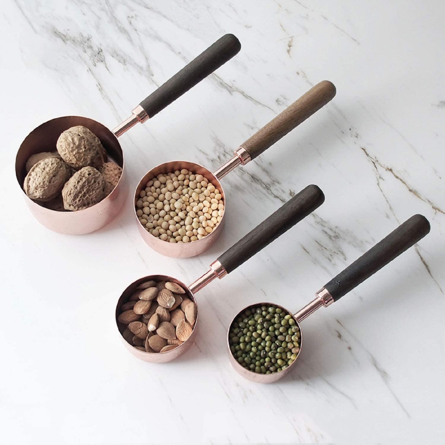 Walnut Wood Handle rose gold stainless steel copper measuring cups and spoons set