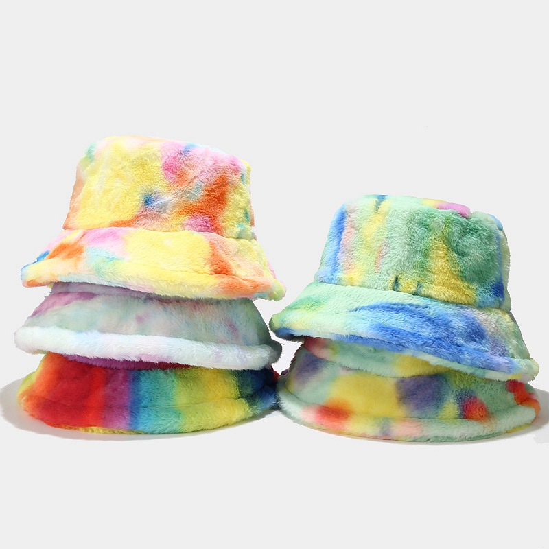 Wholesale Thick Tie Dyed Fur Winter Warm Bucket Hat Bulk