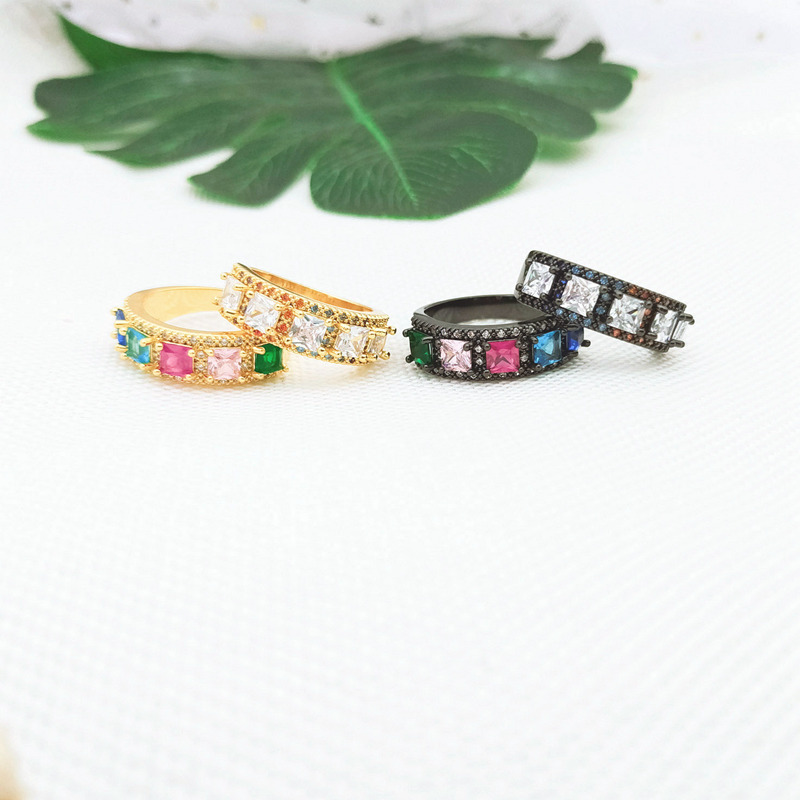 Fashion women's jewelry black gold plated color gem ring