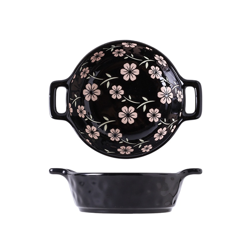 relief underglaze porcelain restaurant binaural round baking bowl household soup bowl salad noodles with soy sauce baked
