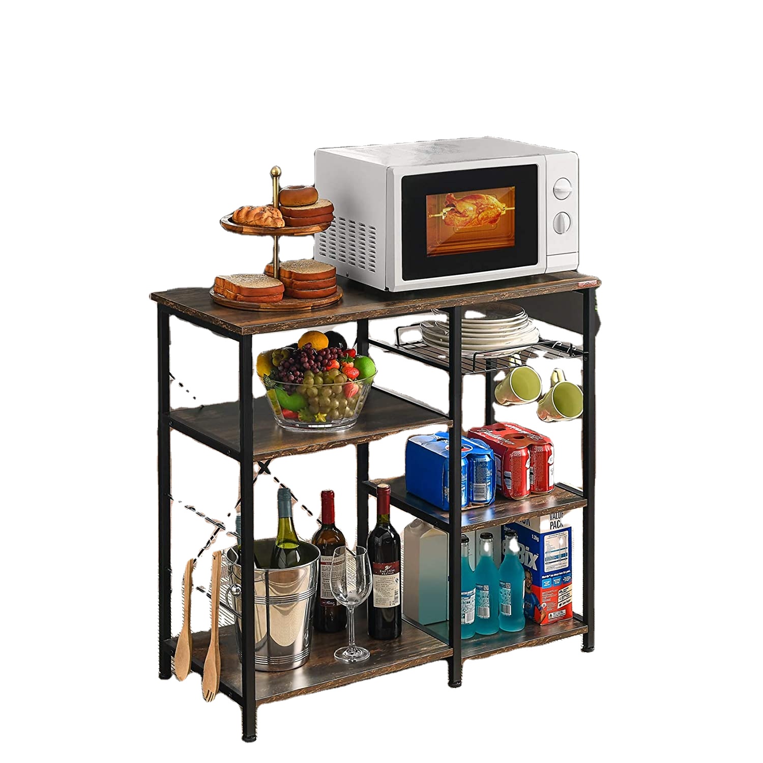 Modern Style Shelves for Kitchen Storage Shelf Microwave Stand 3-Tier+3-Tier Table Spice Cart Organizer Home Furniture Racks