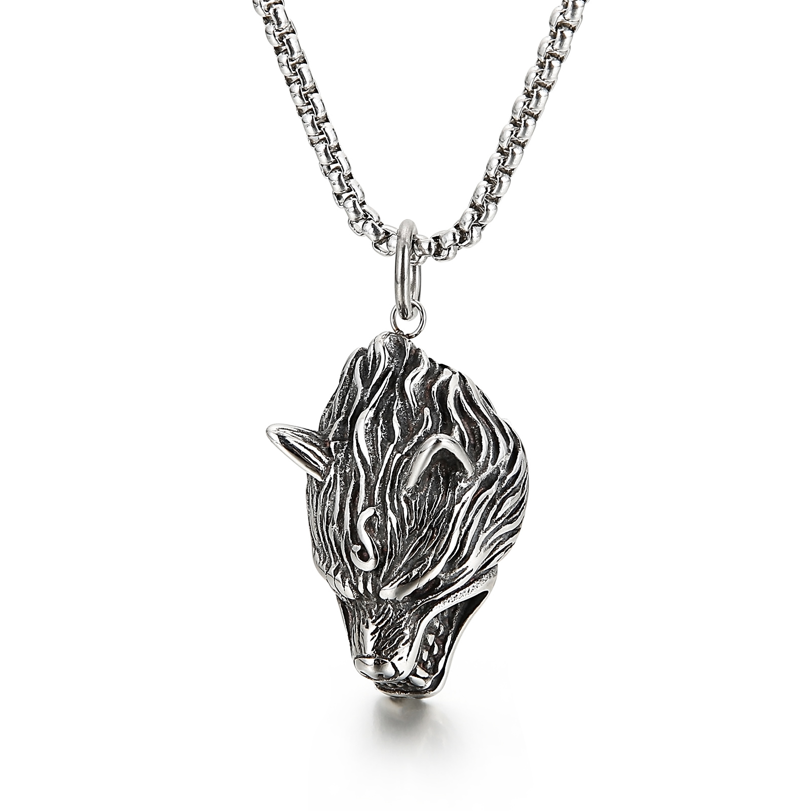 KALEN punk high quality cross wolf necklace men's stainless steel pendant jewelry
