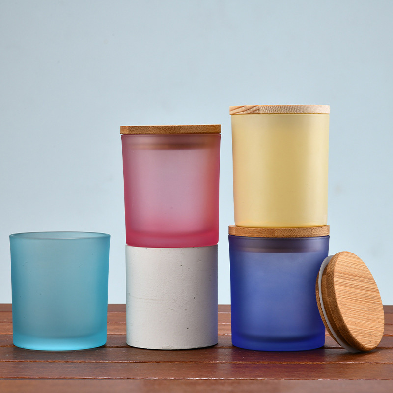 315ml Recyclable frosted white glass containers vessels making candle storage jars with bamboo lids