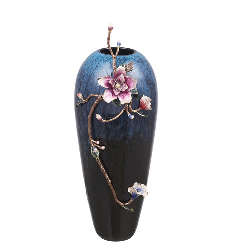 NOSHMAN Florero de cristal Chinese Modern Creative Living Room Decoration Dry Flower Luxury Enamel Glass Vase