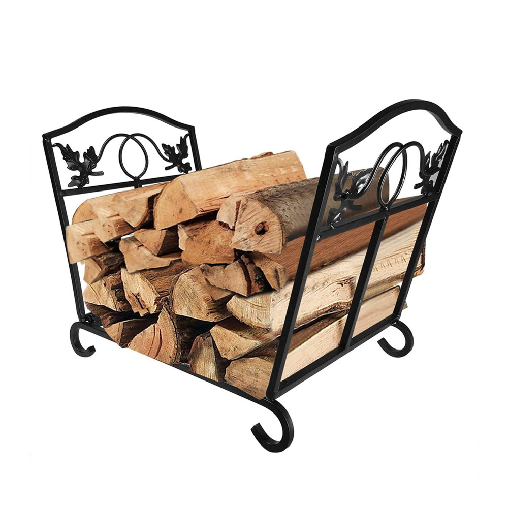 Oniya Large Outdoor Fireplace Log Holder Wood Carrier Metal Basket Wrought Iron Indoor Wood Stove Storage Rack Stacking