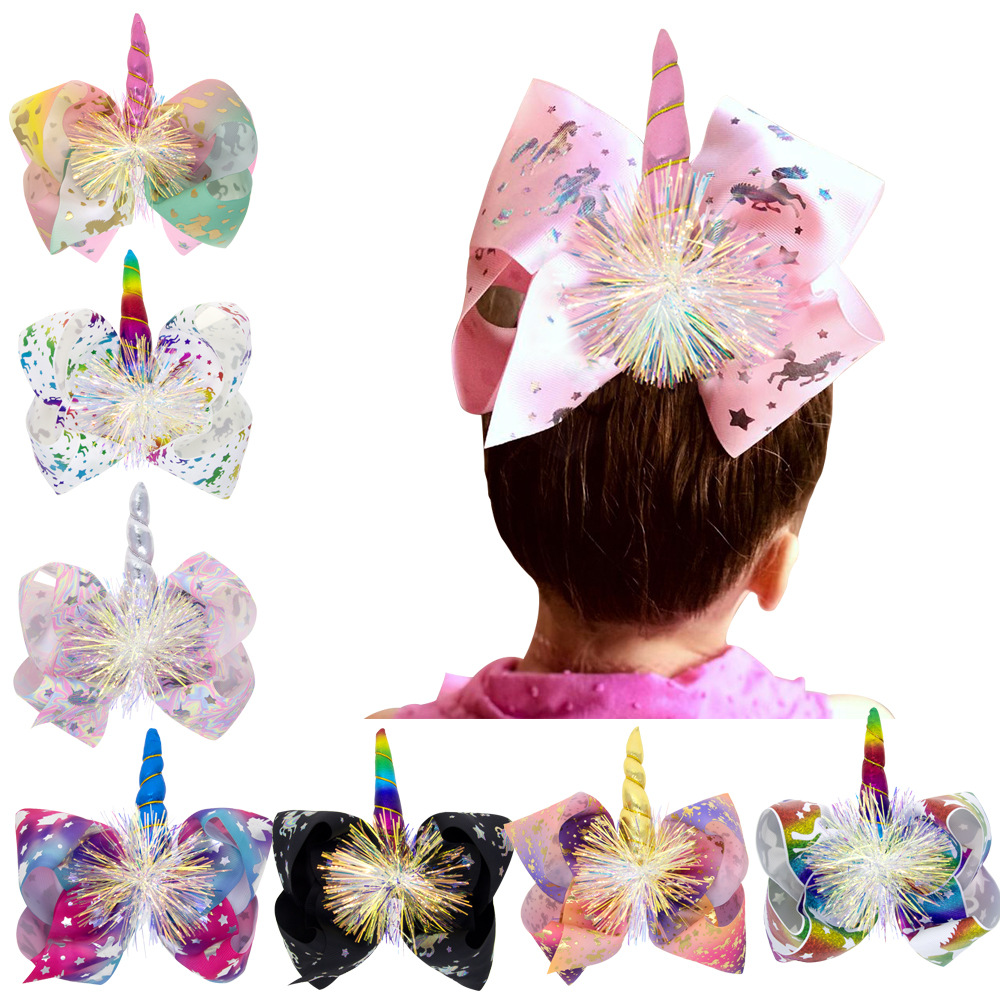 Factory direct sale 6 inch big flower glitter wholesale duck clip with hair bows