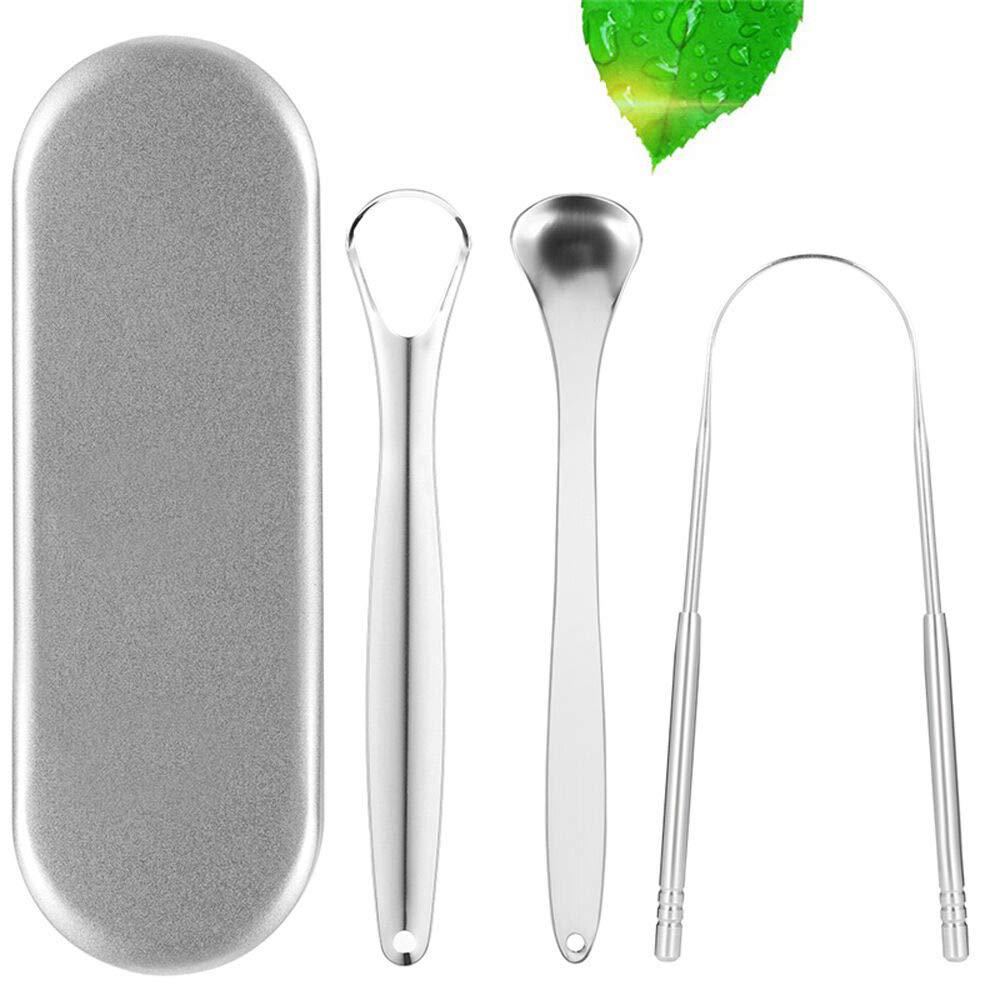 FOCSTAR Surgical Grade Stainless Steel Tongue Scraper Oral Hygiene Breath Cleaning Tool Tongue Cleaner Set (BTC011)