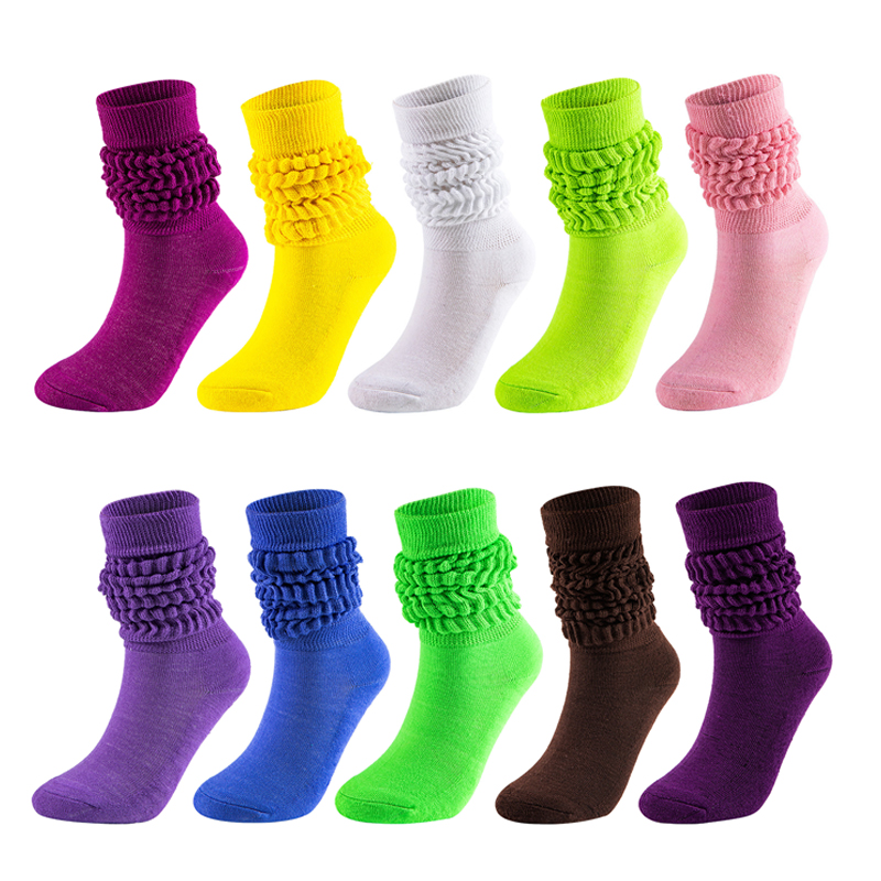In stock colorful ladies Cotton thick Long Solid Color bulk girls Slouch Sock For Women