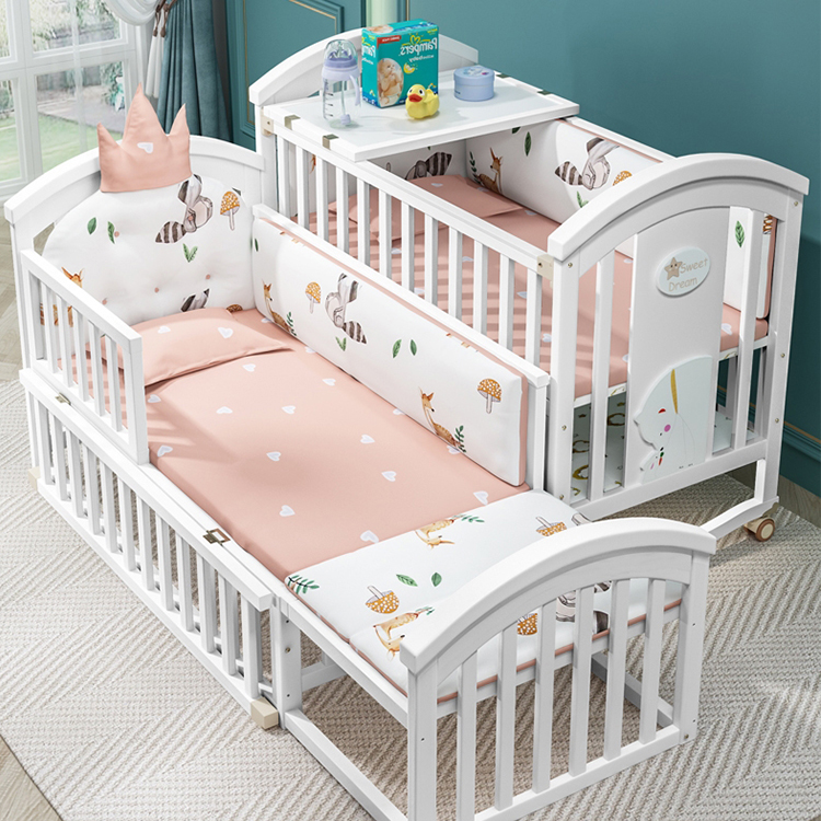 Pine Wood Multifunctional Baby Cradle Bed Newborn Movable Children Cribs For Babies Bedroom Furniture/ Bedding Set Cribs