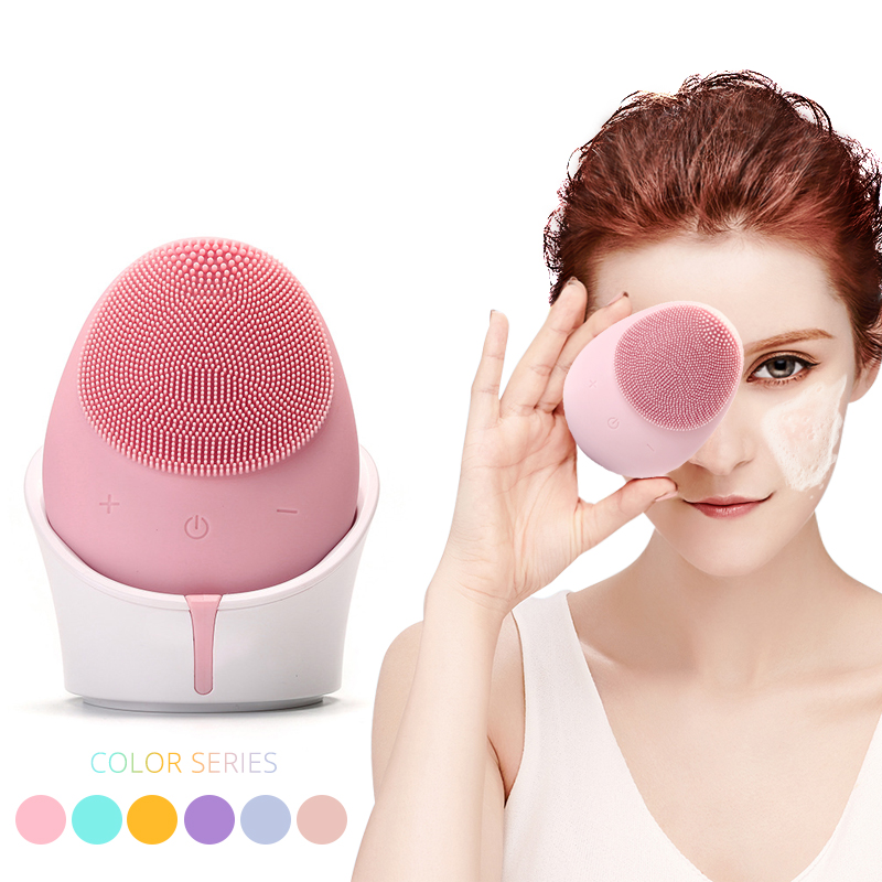 Electric Facial Cleansing Brush Sonic Vibration Silicone Face Washing Brush Massage Deep Cleansing Machine Wireless Charging