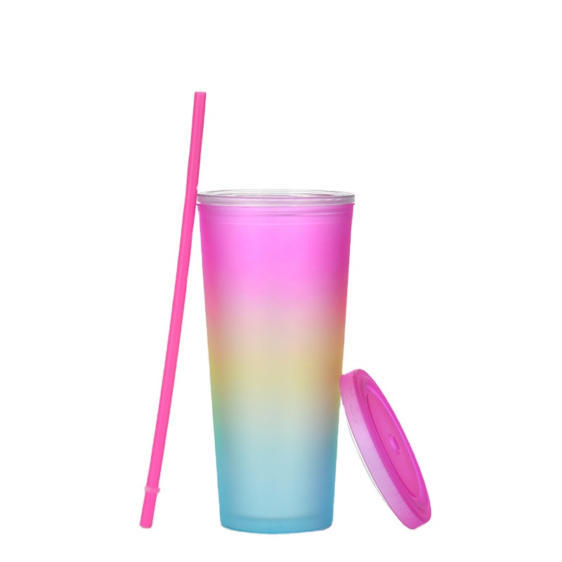 16oz Acrylic Tumbler Plastic Tumbler Cups In Stock Water Bottle Double Wall Tumbler Cups Coffee Mug With Straw Bpa Free