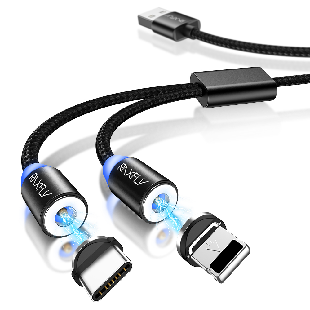 Free Shipping 1 Sample OK RAXFLY 2 in 1 Magnetic Mobile Phone USB Charging Cable for iPhone Type C Micro USB