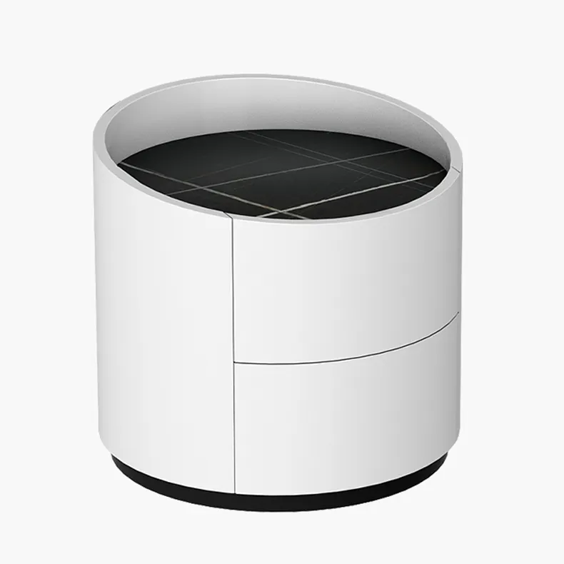 Round white black top marble modern nightstand for bedroom luxury in furniture