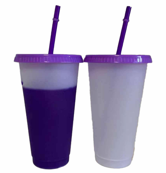 Clear to Purple cold colour changing cup 24oz Clear Cold Plastic Tumblers in Bulk