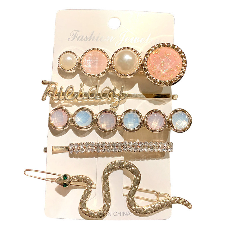 3/5PCS/Set Ins New Girls Elegant Pearls Geometric Hairpins Sweet Headband Hair Clips Barrettes Fashion Hair Accessories