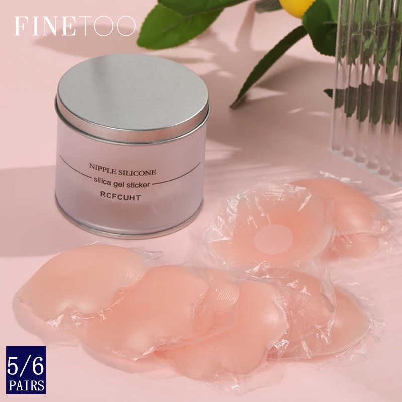 FINETOO 5/6 Pairs Women Nipple Cover Push Up Paste Sexy Female Floral Intimates Accessories Silicone Invisible Adhesive Stickers