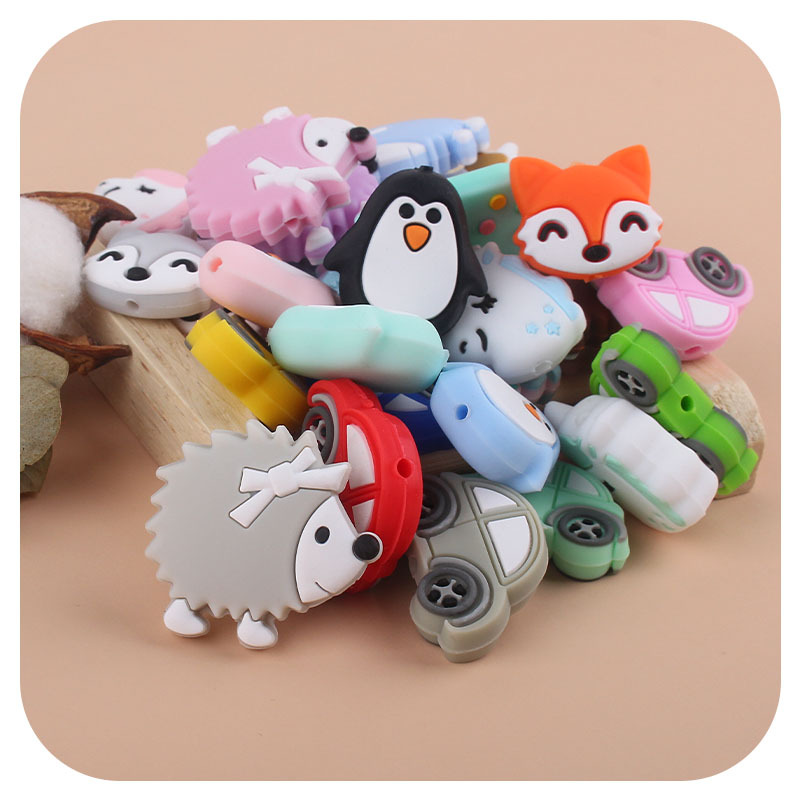 BPA Free Food Grade Ice Cream/Penguin/Fox Shape Chewable Soft Baby Teething Silicone Loose Beads
