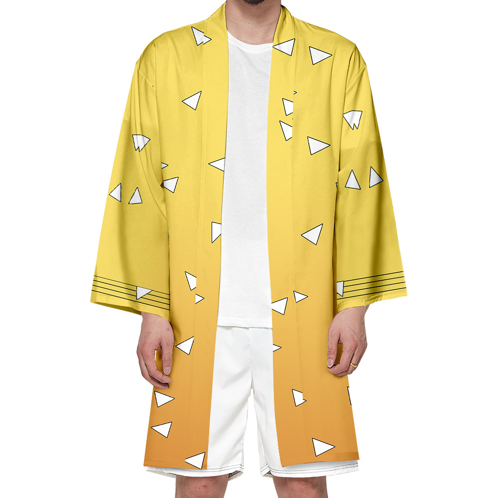 Anime Demon Slayer Kimetsu No Yaiba Haori Kimono Cosplay Costume Agatsuma Zenitsu Tomioka Giyuu Summer Costumes Long Coat Shirt