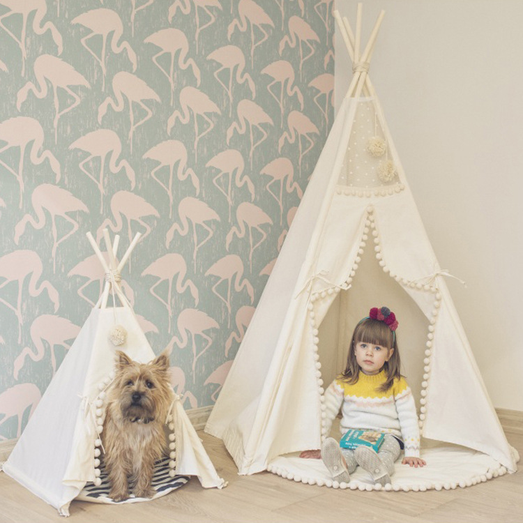 Kids Teepee Tent with Mat Kids Foldable Play Tent for Indoor Outdoor Baby Play Tent Raw White Canvas Teepee