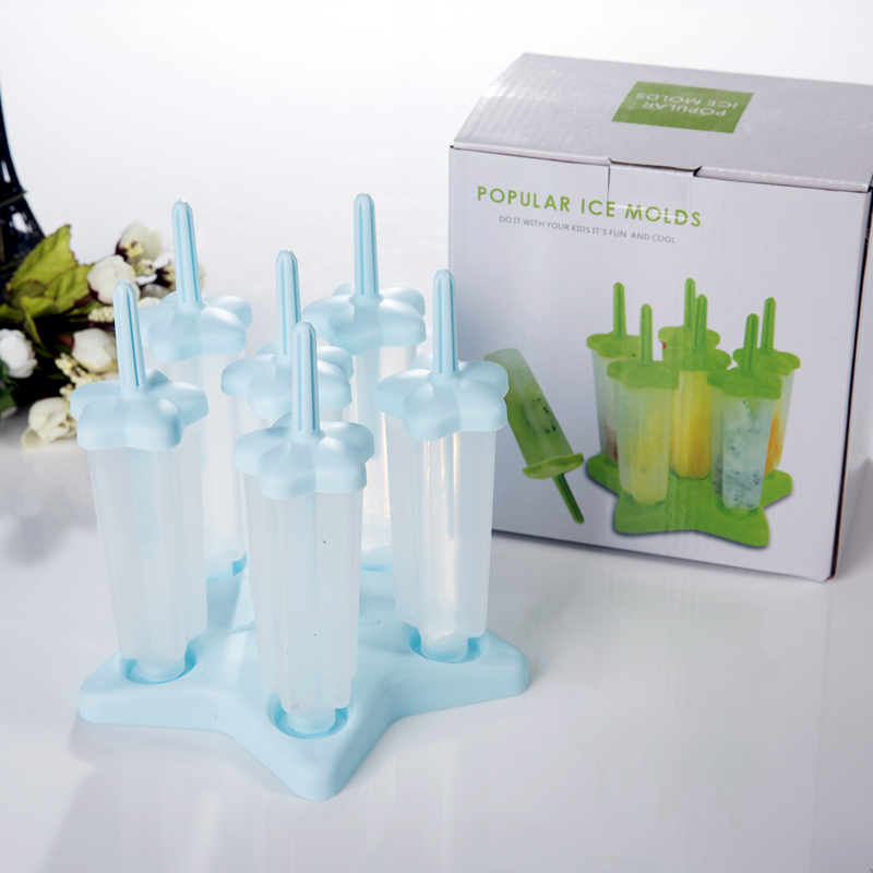 Eco-friendly Set of 6 star shape Plastic Popsicle Mold Ice Cream Stick tray