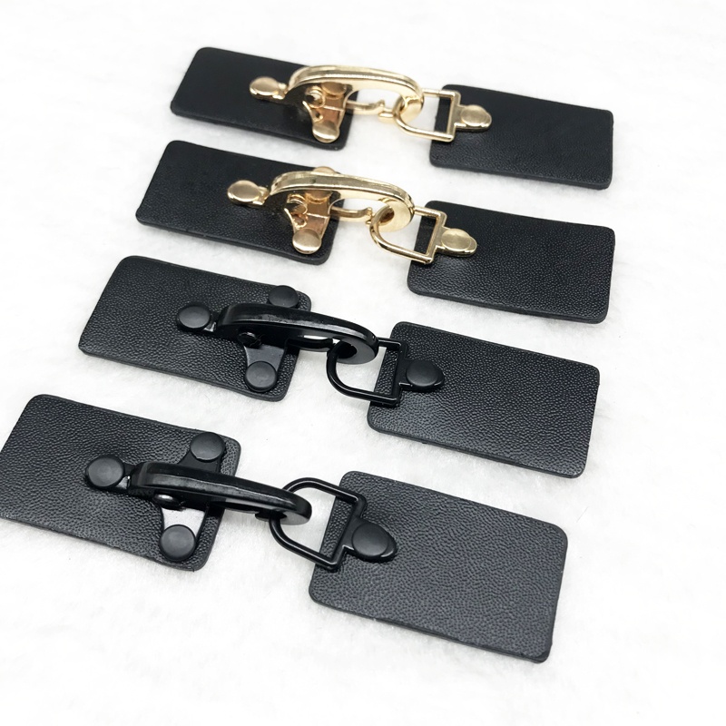 Pairs Metal Buckle Clip Cloak Clasp Fasteners Sew- On Toggles Button Black PU Leather Snap for DIY Clothes Accessories  Coat Tog