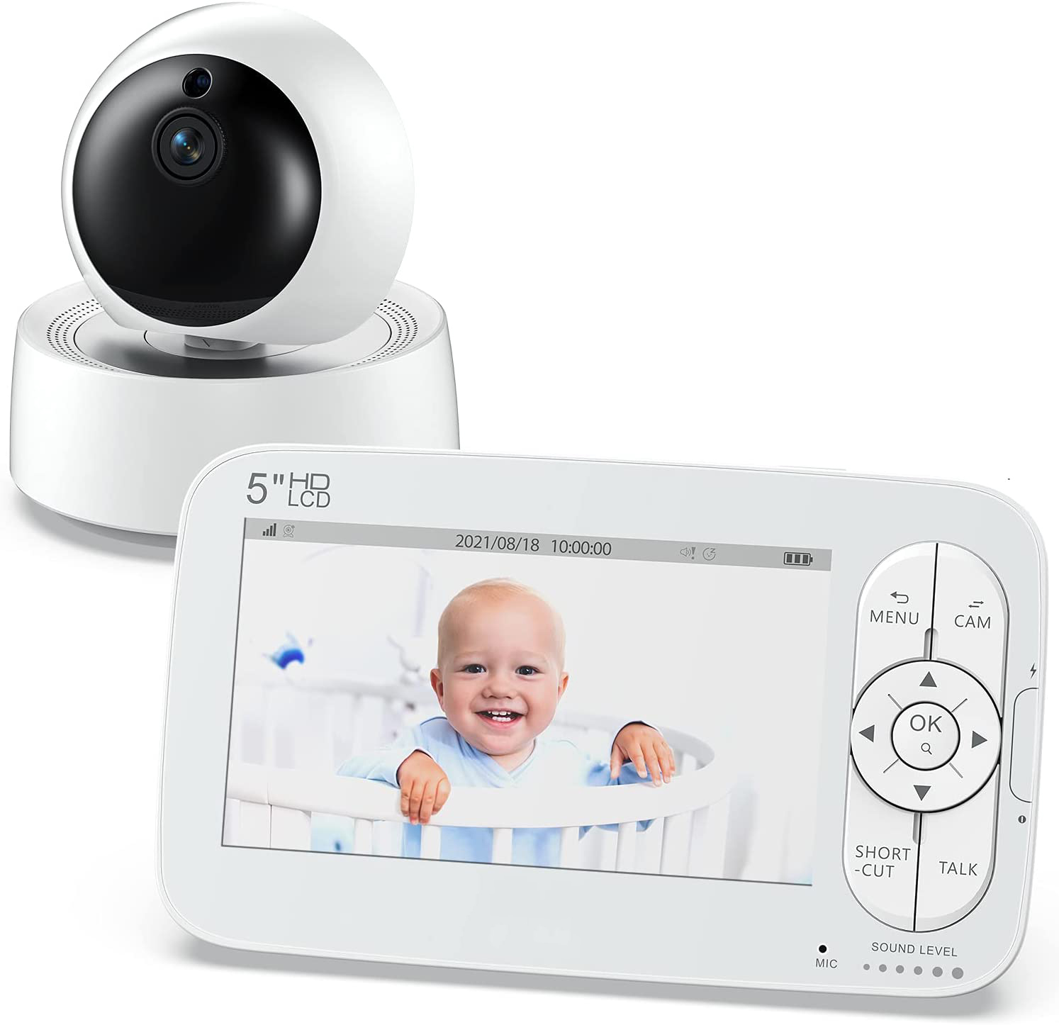 Video Baby Monitor with 5" LCD Screen, 720p HD Resolution, Remote PTZ, 2X Zoom