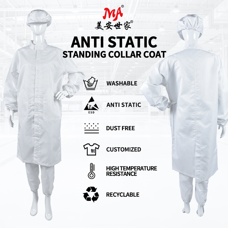 Fully Conductive Anti-Static Breathable ESD Polyester Smock Dustproof and Protective Coat for Work Clothes