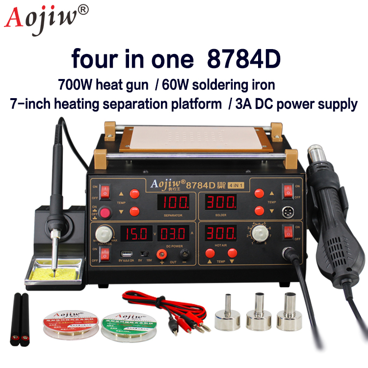 Aojiw 8784D 4-в-1 горячего воздуха разборки сварочный стол 3A питания постоянного тока решётная Очистка инструментов для ремонта мобильных телефонов и ремонт стол