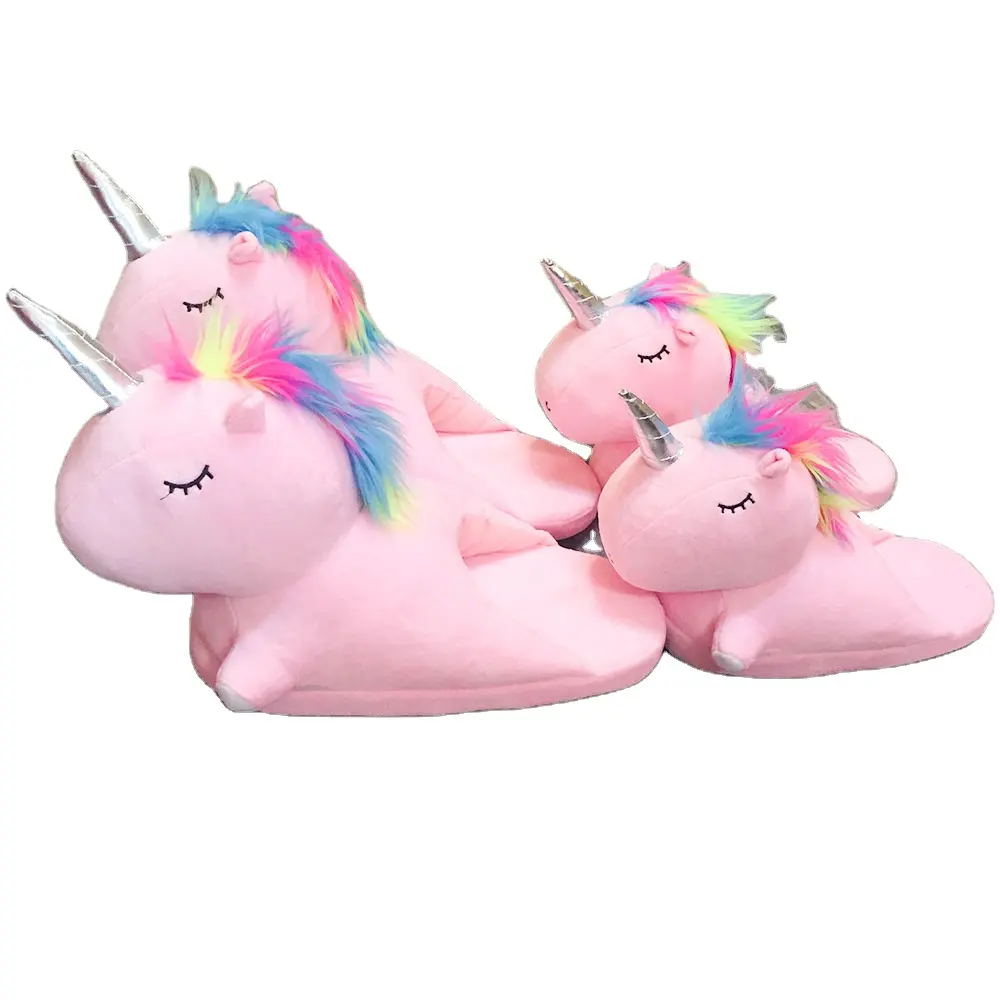 Fluffy Unicorn Plush Child Home Shoes LED Light Shining Kids Slippers
