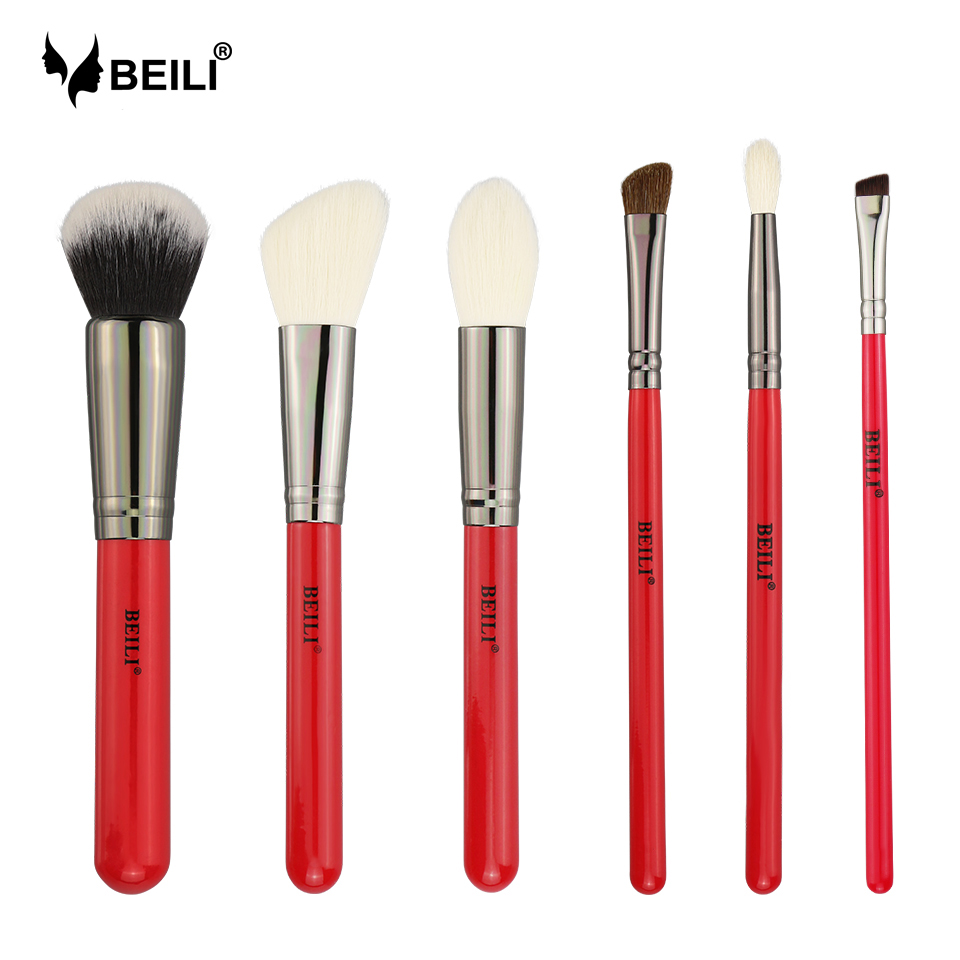 BEII red 6pcs Pro High Quality Vegan Synthetic Make Up Brushes Luxury Professional Private Label Makeup Brush Set With Belt Box