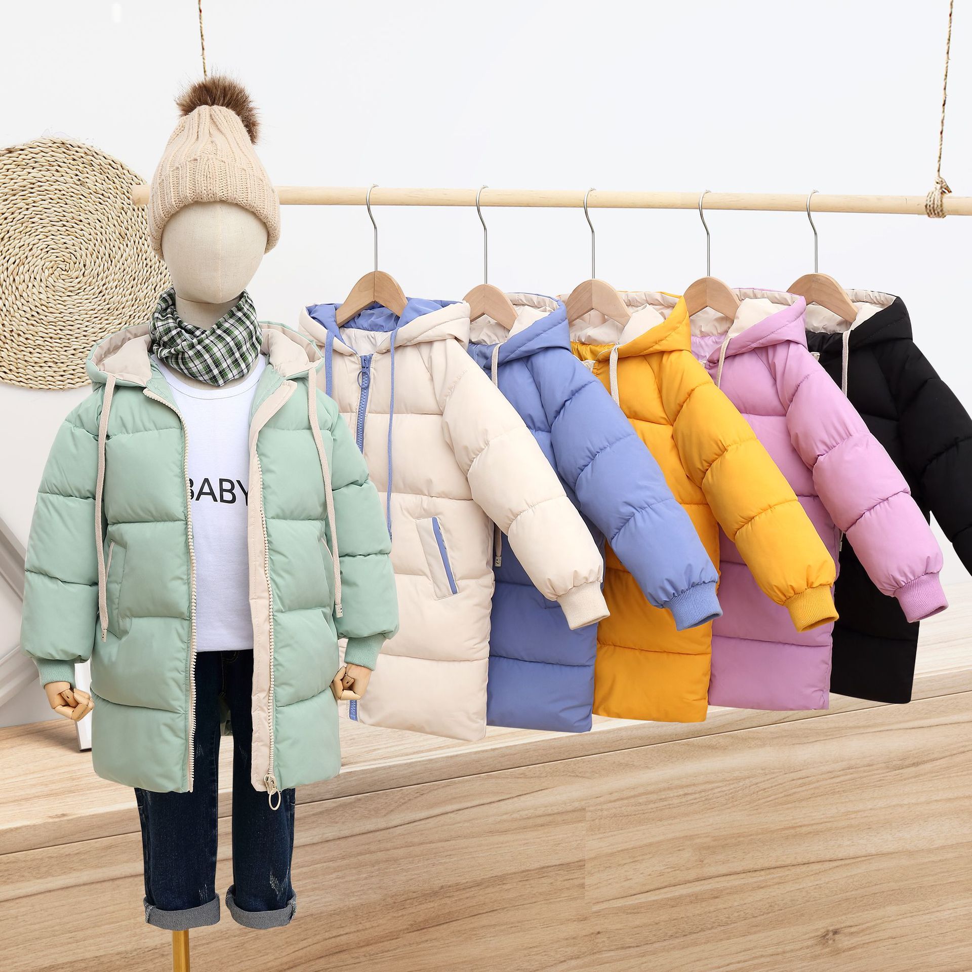 Korean children warm clothes with top quality boys short puffer down jacket solid girls thicken hooded padded