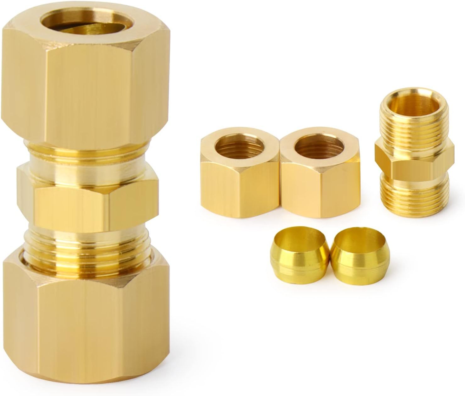 Brass Compression Tube Pipe Fittings Assortment Kit Compression Union Connector & Compression Sleeves Ferrules