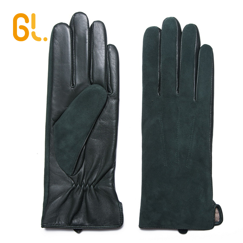 Cheap Women Genuine Suede Sheepskin Winter Driving Leather Gloves for Ladies
