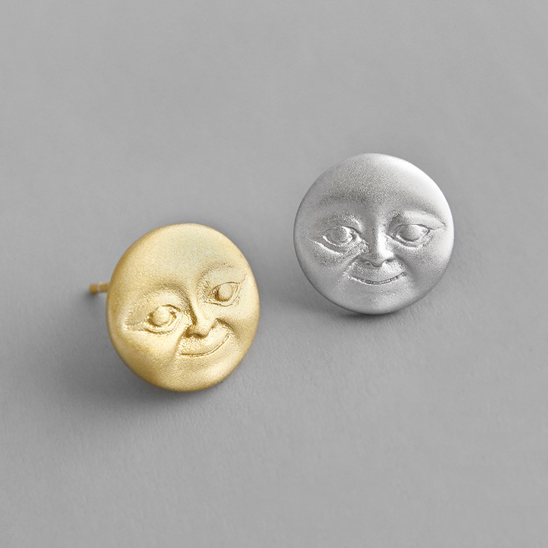 18K Позолоченные 925 пробы серебряные серьги-гвоздики INS Moon Face детские серьги-гвоздики