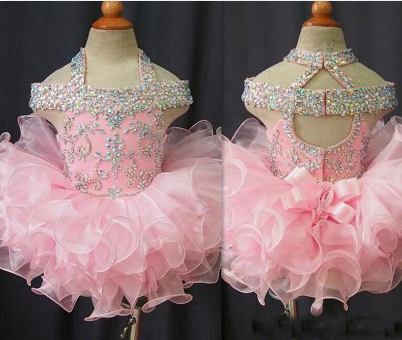 2020 Toddler Pageant Dresses Pink Organza Cupcake Bow Kids Little Girls Birthday Party Dress