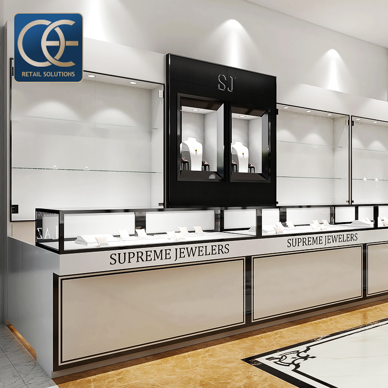 Custom Jewellery Counter Display Cabinet Used Glass Display Cases MDF Jewelry Showcase