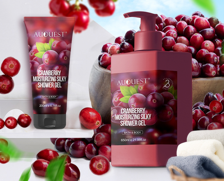 Natural Organic Cranberry Oil Skin Shower Gel Brightening & Moisturizing Body Wash Liquid Soap Bath and Body Shower Gel