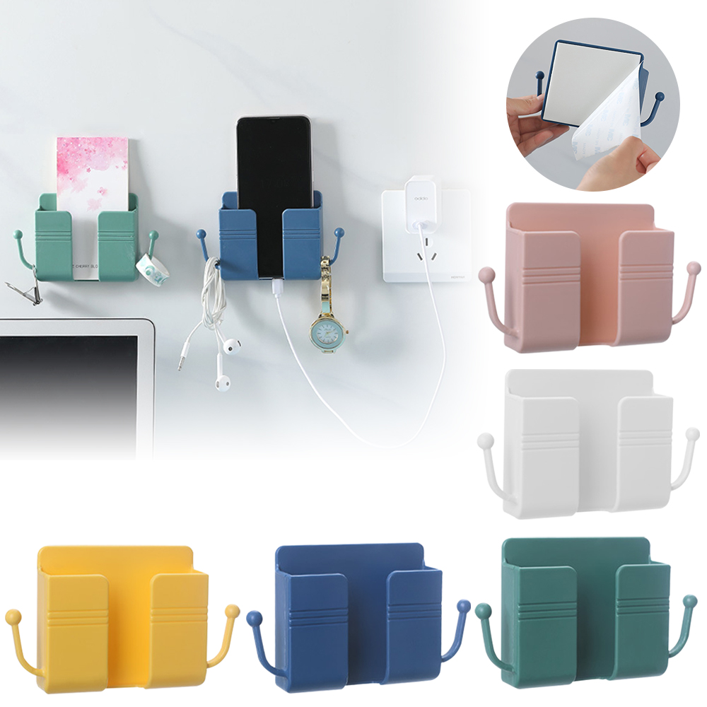1PC Wall Mounted Organizer Storage Box Remote Control Mounted Mobile Phone Plug Wall Holder Charging Multifunction Holder Stand