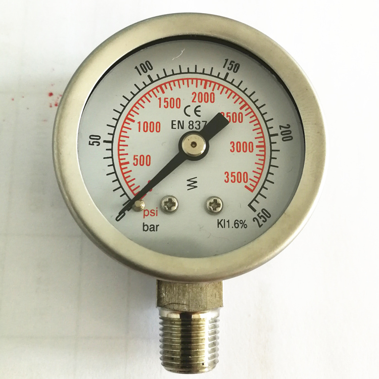 HF 1.5" Liquid Filled 0-3500psi/25MPa Pressure Gauge Acc 1.6 SS/SS Bottom Mount Bourdon Tube